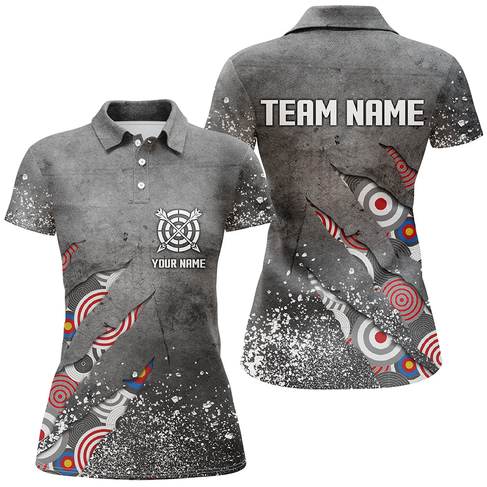 Custom Archery Target Pattern Grey Grunge Women Polo Shirts Best Custom Team Name Archery Jerseys TDM1036