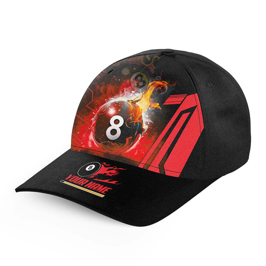 Billiard 8 Ball Flame Red Version 3D Printed Caps Hats, Custom Adjustable Billiard Baseball Caps For Men Women TDM0677