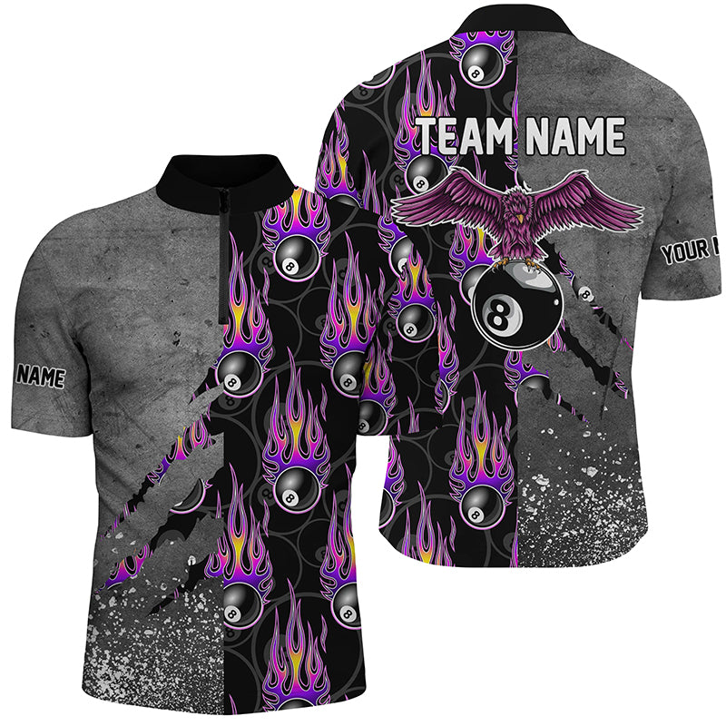 Custom Ball 8 Flame Grey Grunge Billiard Men Quarter-Zip Shirts Best Billiard Team Shirts TDM0731