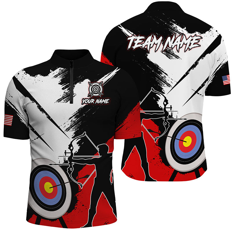 Personalized Grunge Archery Polo And 1/4 Zip Shirts For Men Custom Archery Team Jerseys |Red TDM2054