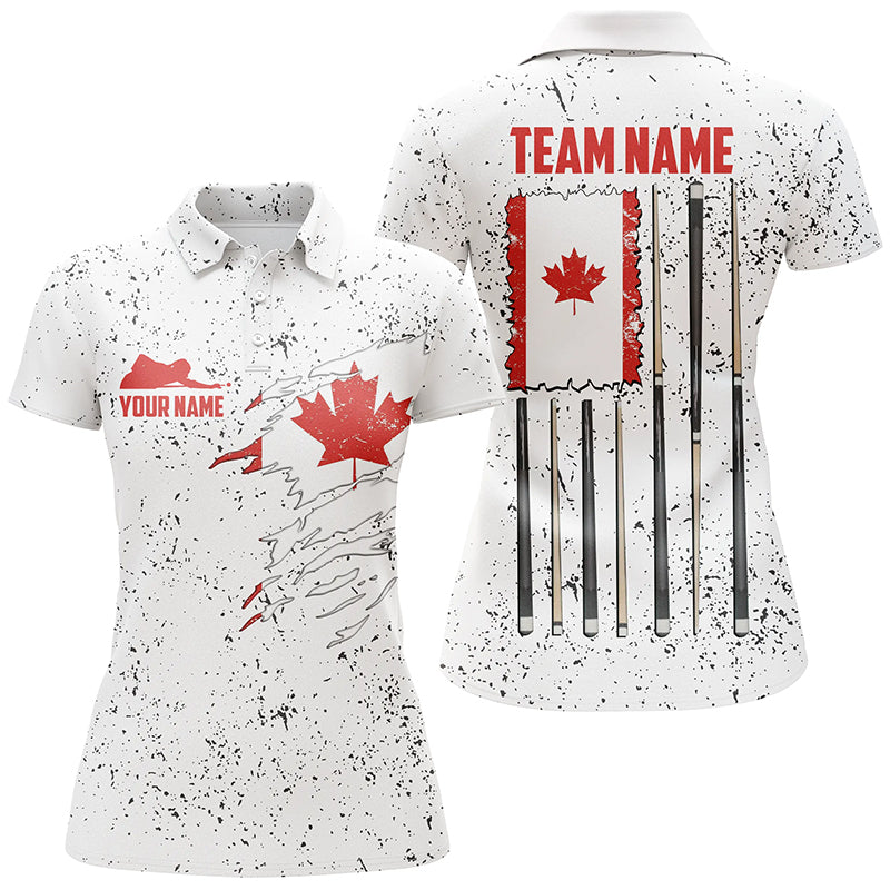 Canadian Flag Billiard Player Personalized Polo Shirts For Women, Custom Canada Billiard Shirts TDM0139