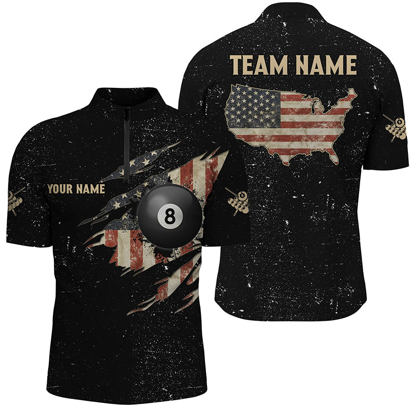 Custom Retro US Flag Billiard Men Quarter-Zip Shirt, Patriotic Billiard Jerseys Uniform TDM1156