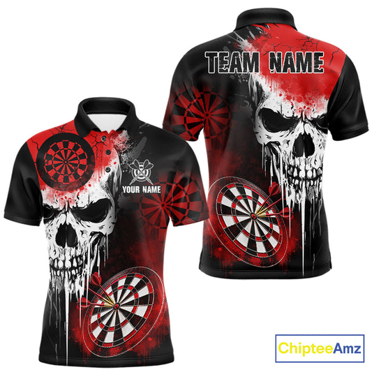 Personalized Red Grunge Skull Darts Shirt For Men Custom Darts Jersey Team Polo & Quarter Zip TDM6430