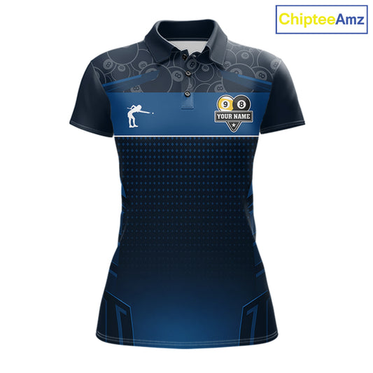 Blue Funny Tropical 8 Ball & 9 Ball Billiard Shirt For Women Custom Pool Team Jersey Polo & 1/4 Zip TDM6444