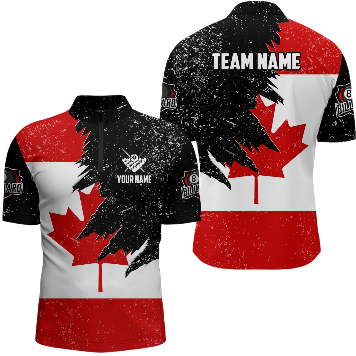 Personalized Grunge Canada Flag Billiard Shirts For Men Custom Patriotic Billiard Jerseys Uniform TDM2177