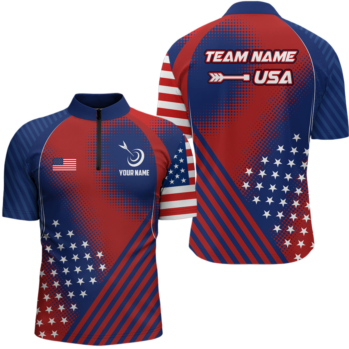 Personalized Patriotic US Flag Archery Men Quarter-Zip Shirts, Team Archery Jerseys Shirts TDM0712