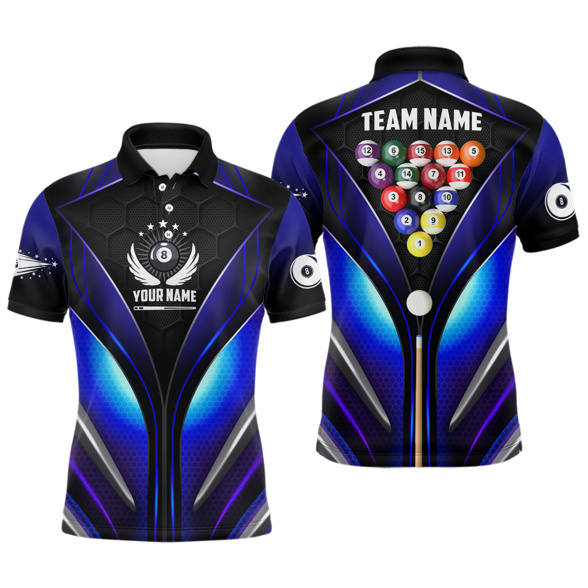 Custom Billiard Balls Snooker Men's Billiard Shirts Custom Team Name Billiard Jerseys | Blue TDM0353