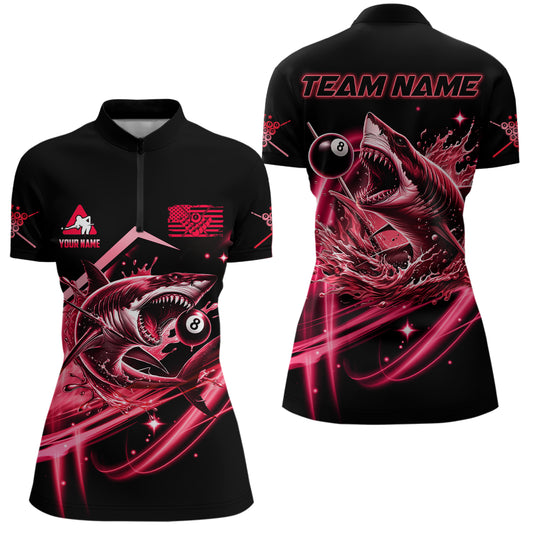 Red 8 Ball Pool Billiard Shark Polo & Quarter Zip For Women Custom Team League Billiard Jersey TDM3731
