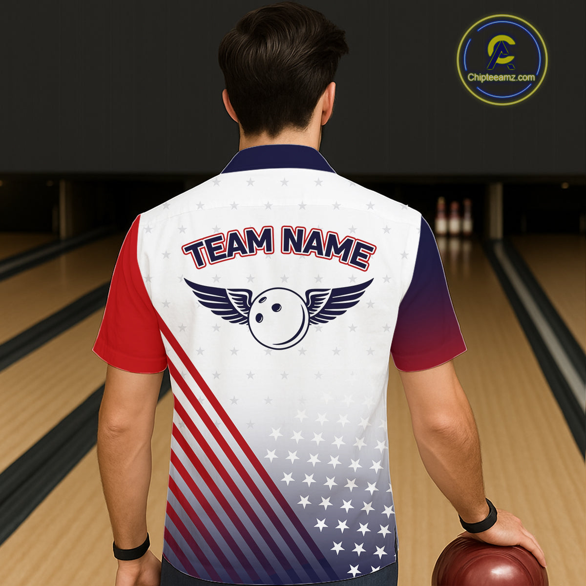 American Flag Hawaiian Bowling Shirt For Men Women Custom Patriotic Bowling Team Jersey |White TDM5971