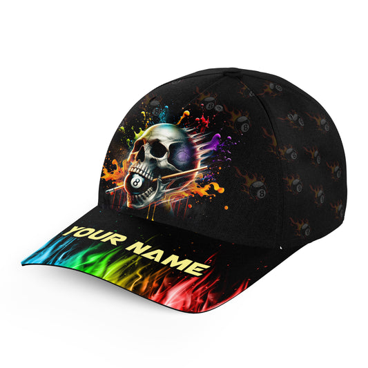Funny Billiard Colorful Skull Personalized Billiard Hats, Adjustable 3D Printed Billiard Baseball Cap TDM1125