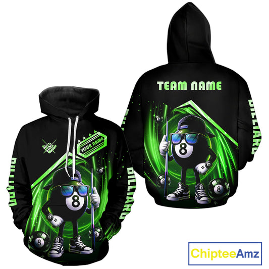 Green Funny 8 Ball Pool Billiard Hoodie For Men And Women Custom 8 Ball Hoodie Team Jersey TDM5833