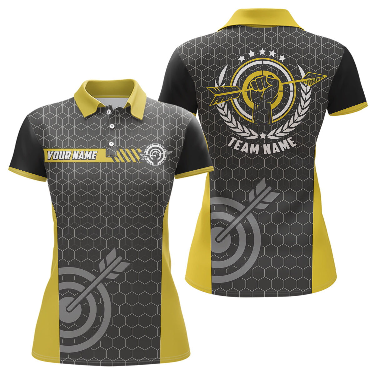 Yellow And Black Archery Target Women Polo Shirts Best Custom Team Name Archery Jerseys TDM0660