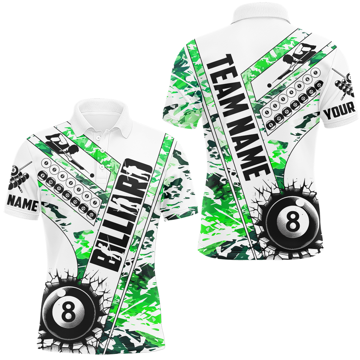 Cracky Billiard 8 Ball Pool With Camo Men Polo Shirts Custom Team League Billiard Shirts| Green TDM0953
