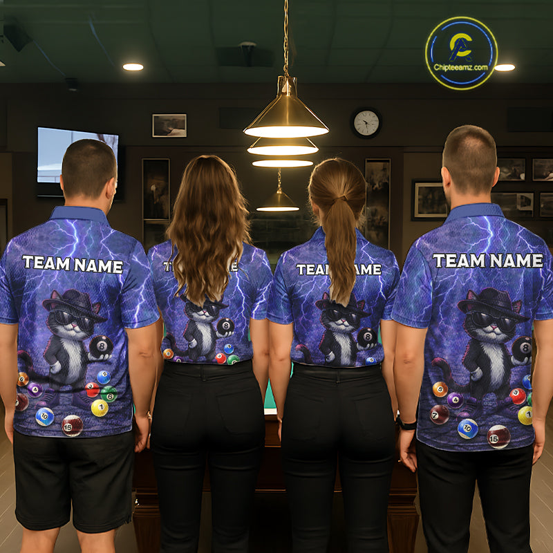 Purple Funny Cat Lightning Billiard Shirt For Men Custom 8 Ball Pool Team Jersey Polo & 1/4 Zip TDM5912