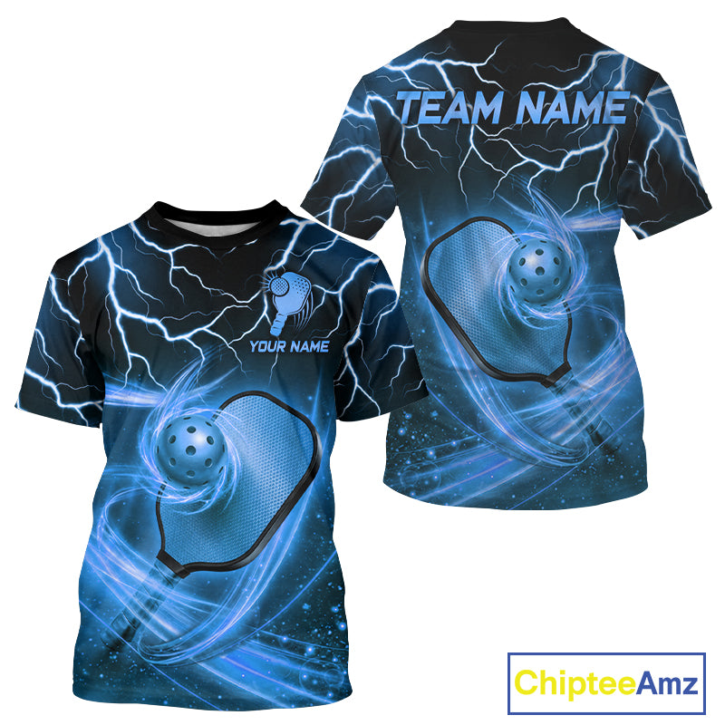 Blue Lightning Pickleball Ball And Paddle Shirt For Men Custom Team Outfit