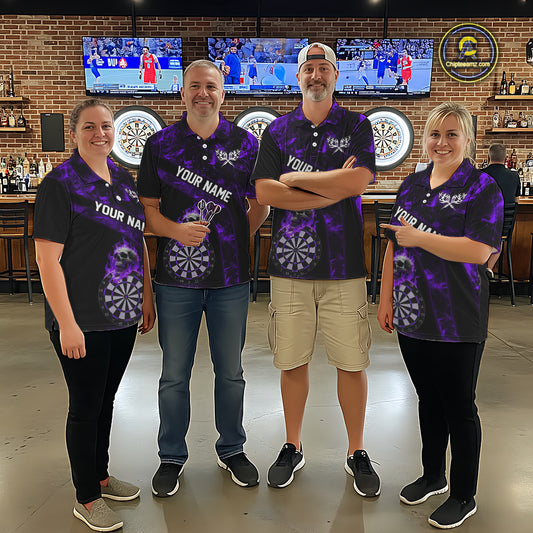 Custom Black & Purple Flaming Skull Darts Quarter-Zip Shirt For Men Skull Dart League Jerseys NYN2170