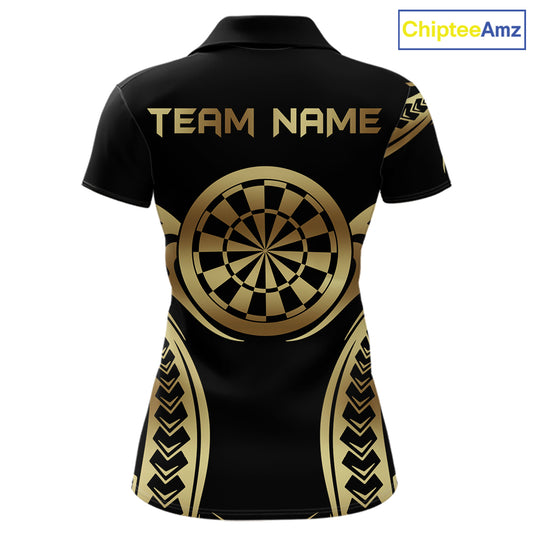 Custom Black & Light Gold Dartboard & Arrow Darts Polo & 1/4-Zip Shirts For Women Dart Team Jerseys NYN2819