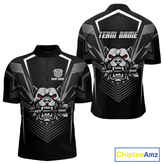 Black Bulldog Holding Arrows Men's Team Shirt - Custom Name For Darts Jersey NYN0512