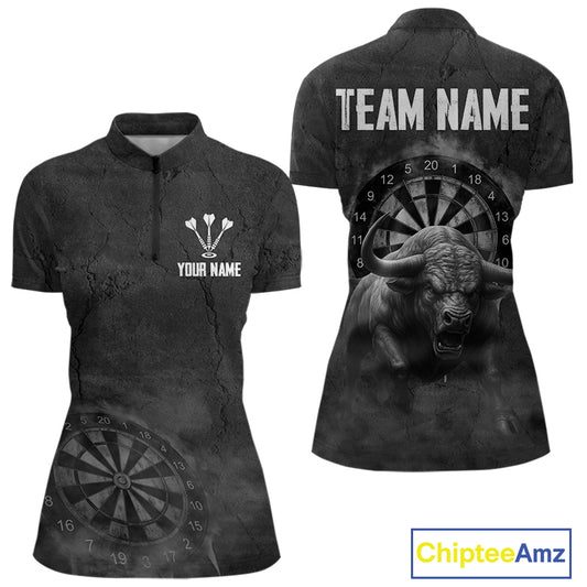 Custom Women's Darts Shirt With Shadow Bison & Cracked Stone Texture, Darts Jersey NYN0284