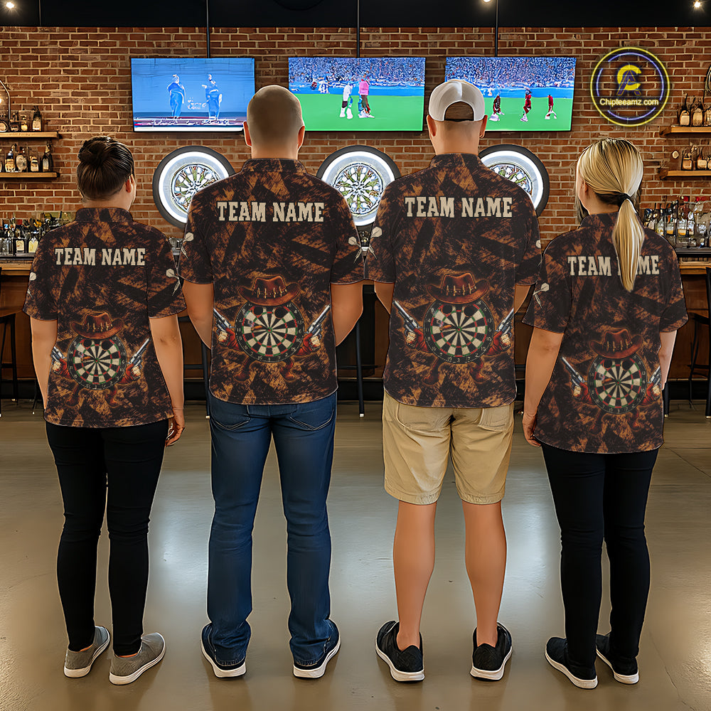 Funny Dartboard Cowhand Women Darts Polo Shirt Personalized Brown Grunge Dart Team Jerseys NYN2510