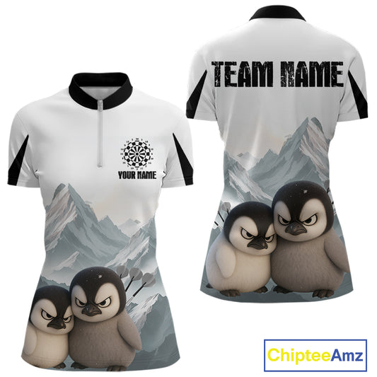 Women’s Darts Shirt With Iceberg Scene And Fierce Penguin Duo, Custom Name Option NYN0300