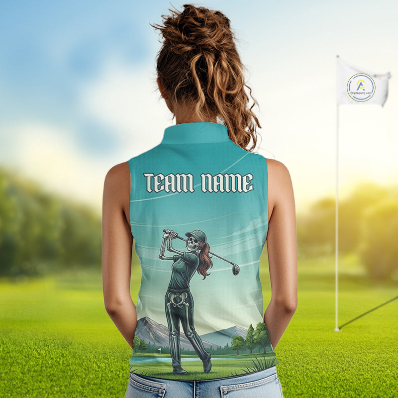 Funny Skeleton Golf Course Golf Sleeveless Polo Shirts For Women Personalized Team Name Golf Clothes NYN3252
