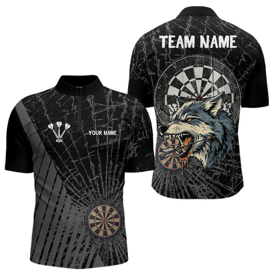 Personalized Wolf Black Darts Boards Polo & 1/4 Zip Shirt For Men, Dart Team Shirts NYN0001