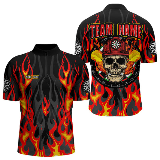 Personalized Skull Firefighter In Flame Custom Darts Shirt For Men, Dart Team Shirts NYN0003