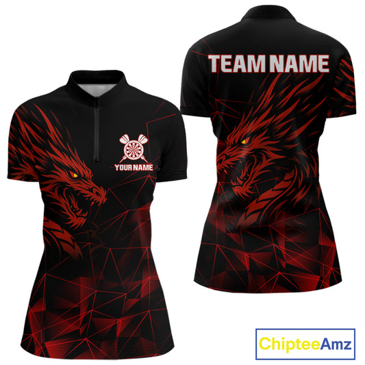 Women’s Custom Darts Shirt With Maroon Dragons And Black Geometric Pattern NYN0308