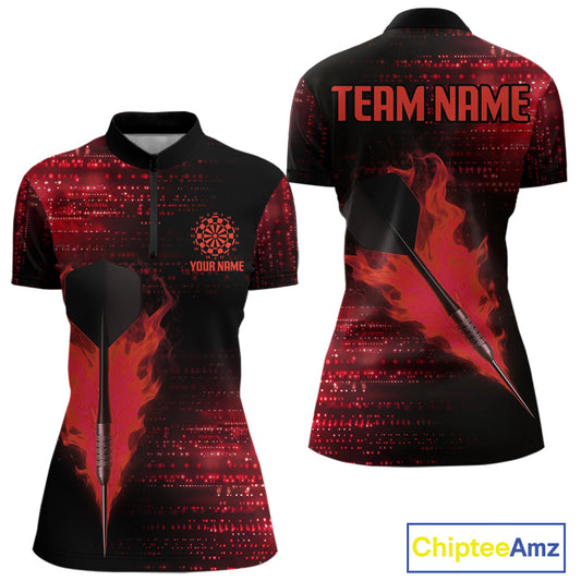 Women’s Custom Darts Shirt With Flaming Dart Arrow And Ruby Digital Matrix NYN0310