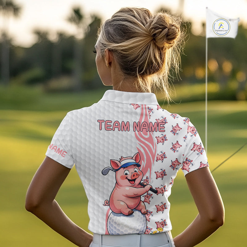 Funny Pig Polo Shirt Womens Golf Polo Shirts Custom Golfing Pig White Golf Pattern Golf Shirts NYN2883