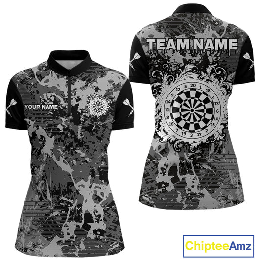 Women's Custom Darts Shirt - Gothic Dartboard With Ink Splash & Baroque Pattern NYN0321