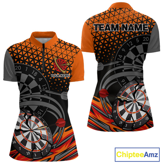 Modern Tangerine & Black Geometric Dartboard - Custom Women's Darts Jersey With Name NYN0338