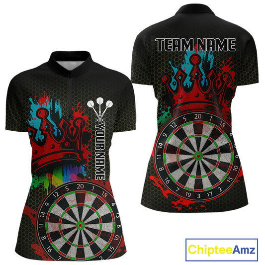Multicolor Crown Dartboard Grunge Darts Shirt For Women - Custom Name & Team Jersey NYN0608