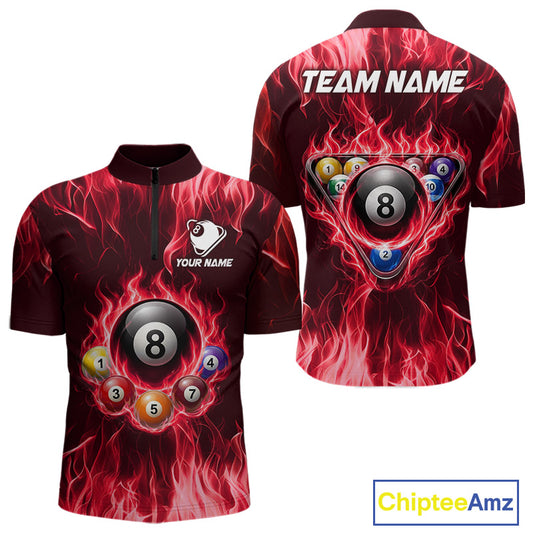 Fire Flame 8 Ball Billiard Shirt For Men Custom Red Flames Pool Billiard Rack Team Shirt NYN3138
