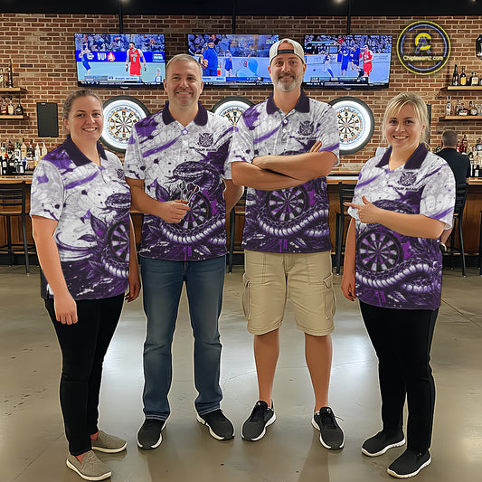 Custom White And Purple Splatter Cobra Dartboard Women Darts Quarter-Zip Shirts Grunge Dart Jerseys NYN2270