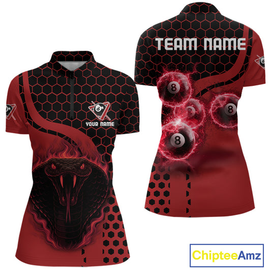 Red Ball 8 Lightning Billiard Polo & Quarter-Zip Jerseys For Women Custom Pool Team Jersey NYN2315