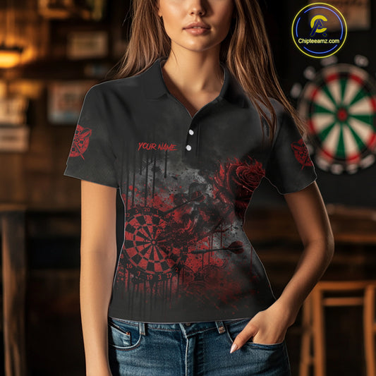 Custom Red Splatter Rose Dartboard Grunge Darts Polo Shirt For Women Outfit Dart Jerseys NYN1832