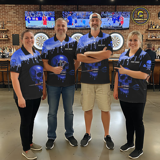 Custom Holographic Blue Skull Darts Shirt 1/4-Zip For Women Light Skull Dart League Jerseys NYN2111