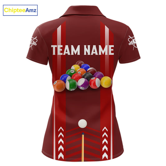Personalized Red Ball Billiard Polo & 1/4 Zip Shirt For Women Custom Pool Team Shirt Billiard Jersey NYN2981