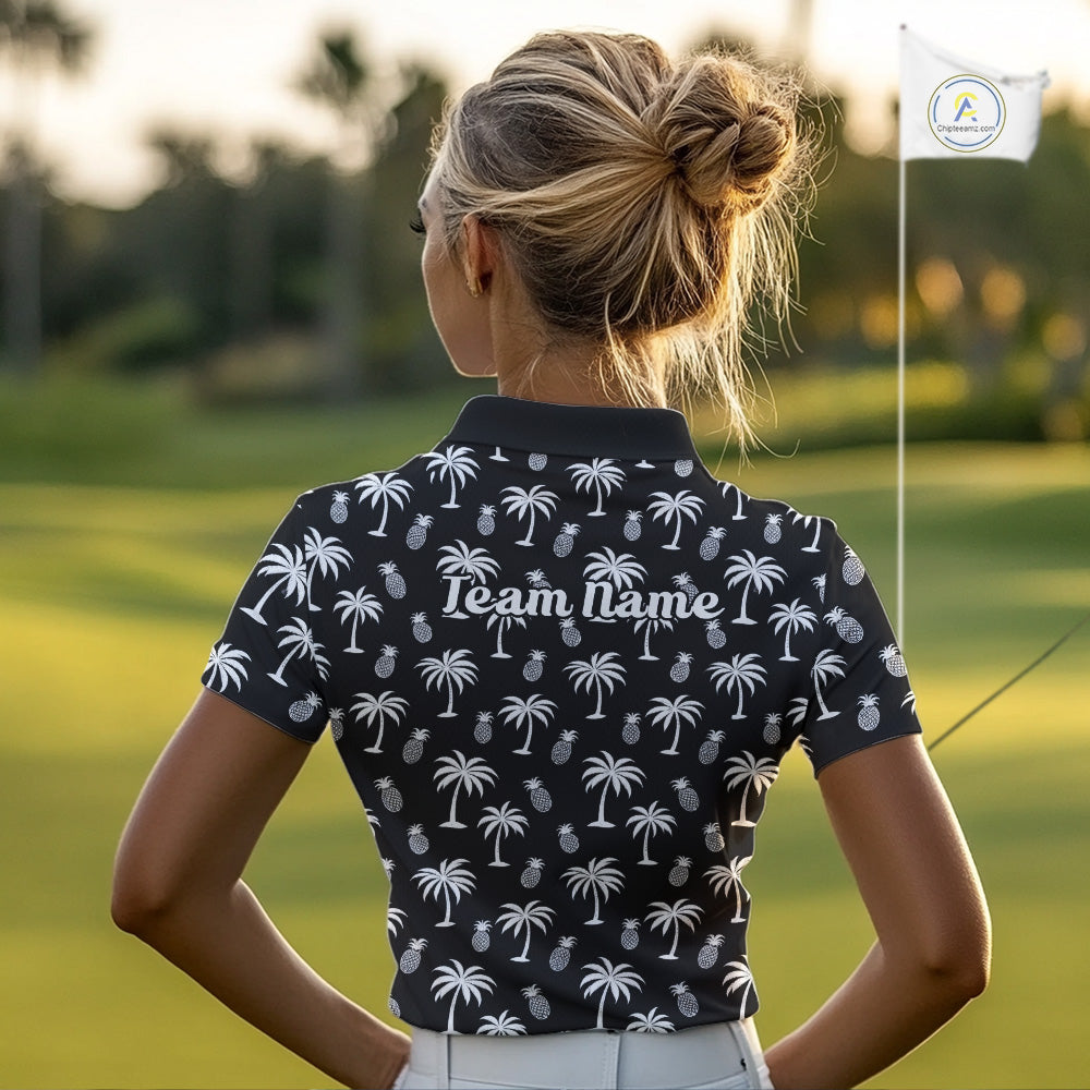 Personalized Tropical Palm Trees Pineapple Women Golf Polo Shirts Black White Team Golf Clothes NYN2863
