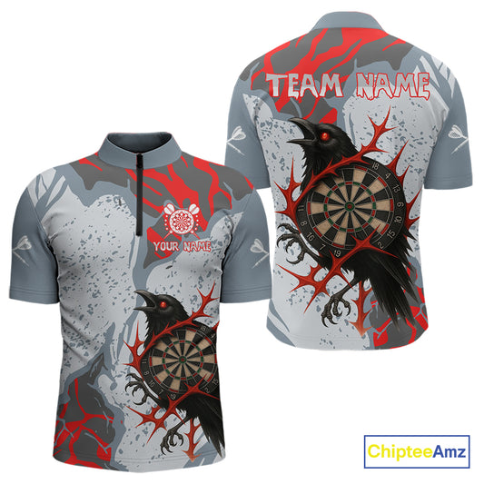 Gray And Red Raven Darts Shirt For Men - Custom Team Name - Unique Dartboard NYN0349