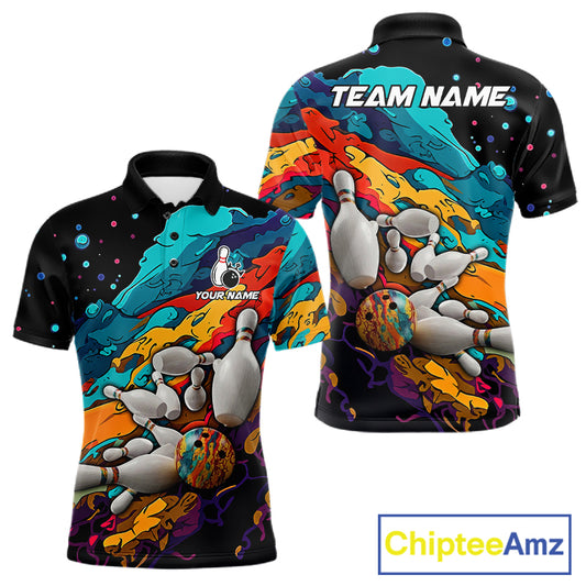 Colorful bowling polo shirt for men custom bowling team jersey mockup
