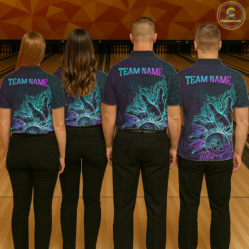 Blue & Purple Tribal Pattern Bowling Ball Jersey For Women Custom Tribal Team Shirts Bowling League NYN2928