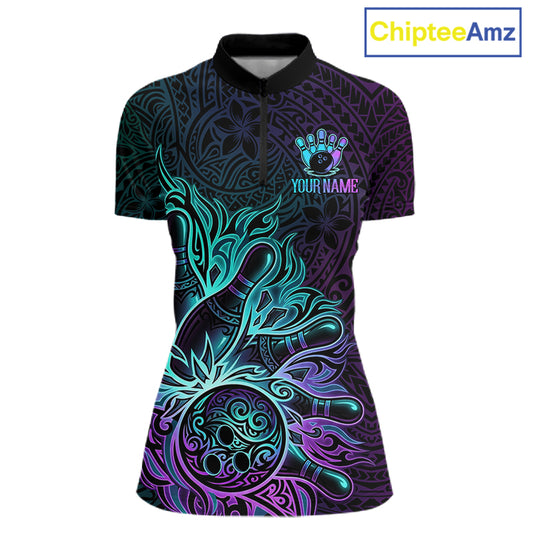 Blue & Purple Tribal Pattern Bowling Ball Jersey For Women Custom Tribal Team Shirts Bowling League NYN2928