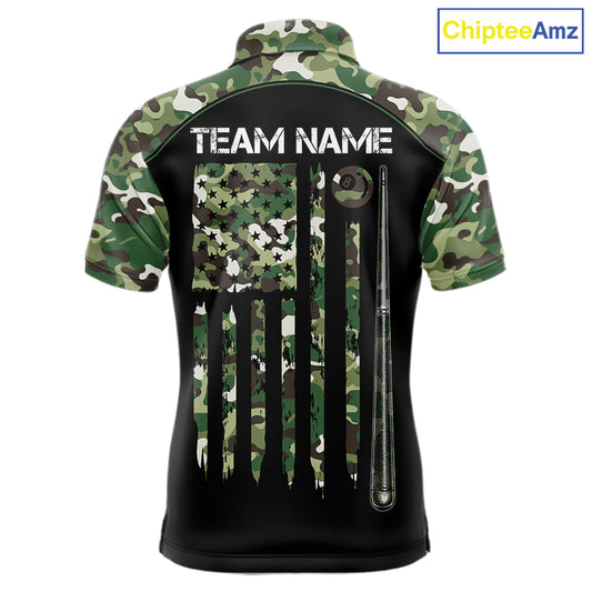 US Flag Camouflage 8 Ball Pool Billiard Polo & Quarter-Zip Custom Billiard Team Attire For Men NYN2748