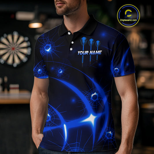 Lightning Dart Arrow Custom Blue Darts Polo Shirt For Men - Darts Team Jersey NYN0718