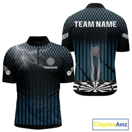 Azure Lightning Dartboard Electric Men's Dart Strike Shirt | Custom Name For Darts Jersey NYN0440