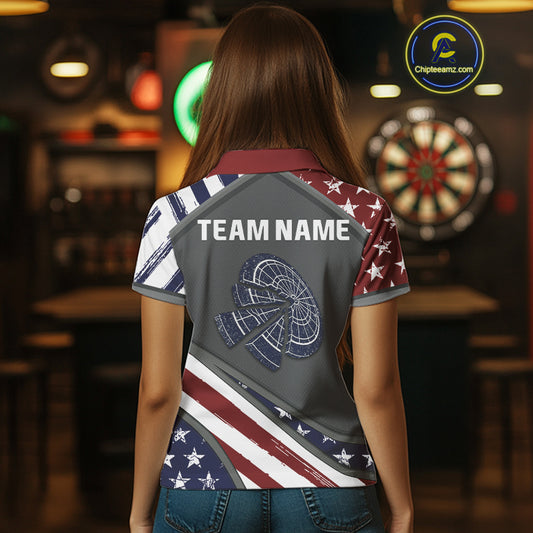 US Flag Cracked Dartboard Custom Darts Polo Shirt For Women - Darts Team Jersey NYN0728