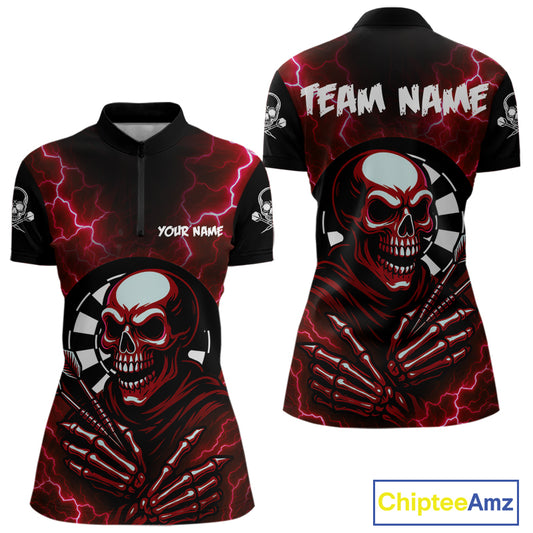 Thunder Lightning Skeleton Dartboard Red Darts Shirt For Women - Custom Name & Team NYN0592